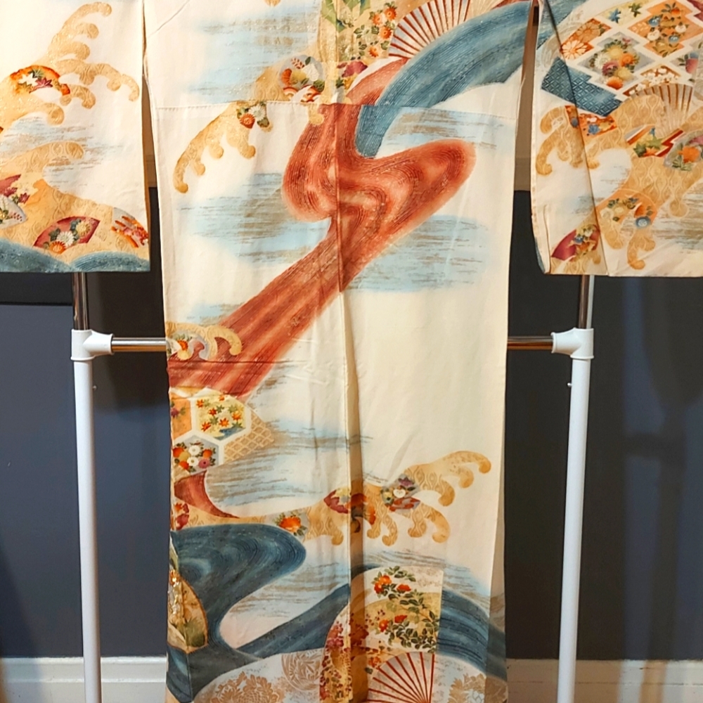 Sale Antique japanese kimono 100% silk scenery and mandarin ducks